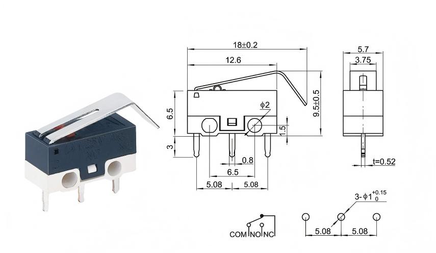 Commutateur de souris à poignée incurvée DOT argenté